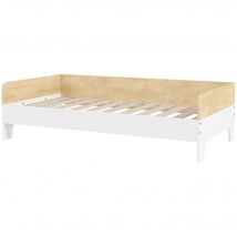 AIYAPLAY Lit enfant lit avec sommier à lattes avec panneaux latéraux élevés conception basse en bois 143,5 x 74 x 40 cm blanc