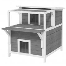 PawHut Maison pour Chat à 2 Étages avec Balcon, Cabane pour Chat Résistante aux Intempéries, Protection contre la Pluie et le Soleil, Gris Clair