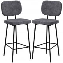 HOMCOM Lot de 2 tabourets de bar chaises hautes chaises de cuisine avec repose-pieds et dossier en tissu de lin et acier