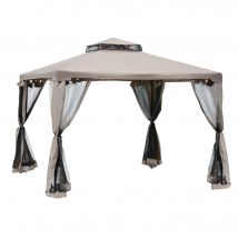 Outsunny Pavillon de jardin tonnelle barnum style colonial double toit toiles moustiquaires amovibles zippées taupe