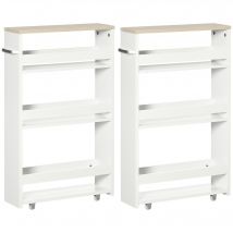 kleankin Lot de 2 chariots de rangement chariot de stockage étagère sur roulettes pour cuisine étroite salle de bain buanderie