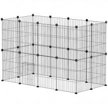 PawHut Enclos pour animaux parc pour petits animaux modulable 24 panneaux pour lapins grillagés en acier 120 x 60 x 80 cm noir