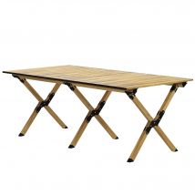 Outsunny Table de camping table de pique-nique table de jardin pliable en aluminium avec plateau enroulable bois naturel