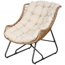 Outsunny Fauteuil de Jardin en Rotin PE avec Coussin Confort, Design Élégant pour Extérieur Naturel   Aosom France
