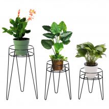 Outsunny Lot de 3 supports pour plantes modernes avec pieds en épingle à cheveux en métal pour intérieur extérieur - noir