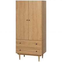 HOMCOM Armoire à vêtements armoire de rangement penderie avec 2 portes, 2 tiroirs et tringle - 80 x 52 x 180 cm - aspect bois
