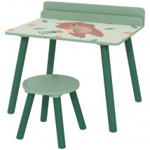 AIYAPLAY Ensemble table et chaise enfant table pour enfant avec chaise avec porte-livres motifs d'ours pour enfants 3-8 ans vert