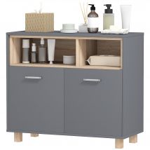 HOMCOM Meuble salle de bain rangement, meuble de rangement style moderne avec compartiments ouverts et portes doubles