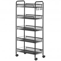 HOMCOM Chariot desserte de rangement à roulettes avec 5 paniers amovibles en acier, dim. 45L x 26.5l x 106H cm