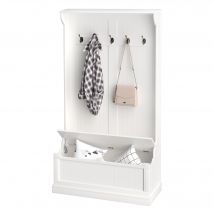 HOMCOM Meuble d'entrée avec banc porte manteaux 3 en 1 5 crochets banc de rangement pour salon couloir 96 x 34 x 179,7 cm crème