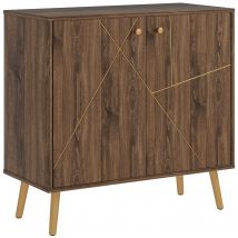 HOMCOM Buffet salon meuble de rangement avec décoration à lignes d'acier dorées, étagère réglable, pieds en acier