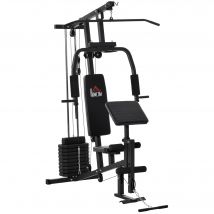 HOMCOM Station de musculation multi-exercices station de fitness en acier avec contrepoids de 45 kg 148 x 108 x 207 cm noir