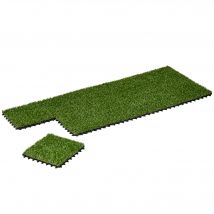 Outsunny Pelouse Artificielle Confort Épaisseur 3cm Set 10 Dalles Emboîtables 30x30cm Vert   Aosom France