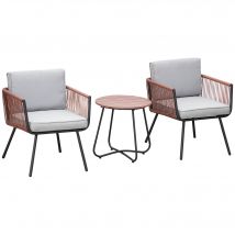 Outsunny Ensemble de jardin salon de jardin 2 places 3 pièces cadre en acier 2 fauteuils + table basse coussins inclus teck gris orange