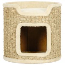 PawHut Tonneau à gratter pour chat, tonneau à chat, recouvert de peluche, capacité de 5 kg, Ø 38 x 37H cm kaki et beige