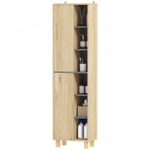 HOMCOM Meuble colonne salle de bain, armoire de salle de bain avec 6 compartiments ouverts et 2 placards, bois naturel