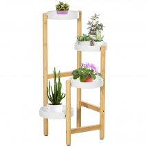 Outsunny Étagère Plantes Bambou et Métal 4 Niveaux Blanc 28x28x80cm   Aosom France