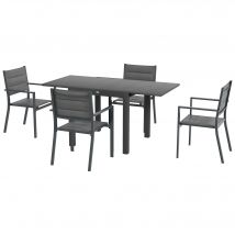 Outsunny Salon de jardin ensemble table et chaises 5 pièces avec 1 table à manger extensible 4 chaises dossier haut gris foncé