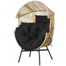 Outsunny Fauteuil de jardin cocon sur pied résine effet rotin coussins polyester, structure en métal, dim. 89 x 75 x 143 cm