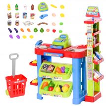 HOMCOM Jeu d'imitation commerçant jeu de la marchande caddie + caisse enregistreuse et 45 accessoires inclus effets lumineux sonores