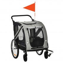 PawHut Remorque vélo poussette pour chien 2 en 1 pliable tissu Oxford réflecteurs et drapeau - 140 x 72,5 x 108 cm - gris et noir
