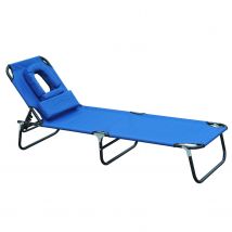 Outsunny Transat de jardin chaise longue pliante bain de soleil pour lecture bleu