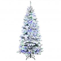 HOMCOM Sapin de Noël Artificiel enneigé 210H cm Lumineux LED x 250 Multicolore 829 Branches Vert Blanc