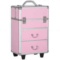 HOMCOM Mallette de maquillage valise de maquillage avec poignée télescopique réglable 36L x 23l x 58H cm alu ABS