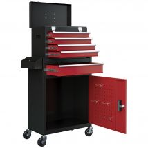 HOMCOM Armoire à outils sur roulettes avec 5 tiroirs et armoire verrouillable, sur roulettes pour l'atelier et la maison, rouge