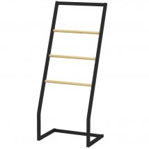 HOMCOM Porte-serviettes sur pieds en bambou et acier avec 4 barres support 40,5L x 28l x 98H cm - noir et naturel