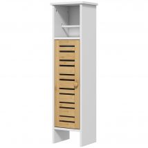 HOMCOM Meuble de salle de bain avec support papier toilette barre amovible 3 Niveaux + Sortie Papier, 78H cm, Bambou blanc