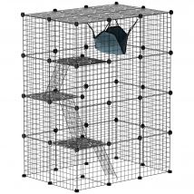 PawHut Cage pour chat d'intérieur parc pour chat en acier à 4 niveaux DIY avec 5 portes hamac 1-3 chats 105 x 70 x 140 cm noir