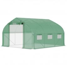 Outsunny Serre de jardin tunnel 10,4 m² serre de jardin anti-UV porte zippée enroulable fenêtres maille 350 x 300 x 200 cm vert