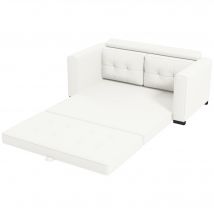 HOMCOM Canapé convertible 2 places canapé-lit avec dossier capitonné, coussins et matelas pliable au sol, blanc