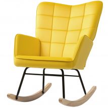 HOMCOM Fauteuil à bascule rocking chair revêtement en velous structure en acier 71 x 98 x 101 cm jaune