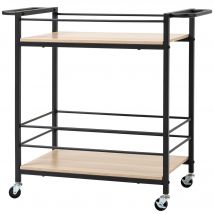 HOMCOM Chariot de service desserte de cuisine à roulettes avec 2 plateaux cadre en métal et aspect bois - dim. 82 x 40 x 75 cm