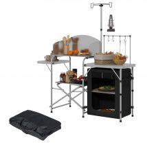 Outsunny Meuble de Cuisine pour le camping avec rangement, table d'extérieur pliante portable en aluminium avec sac de transport