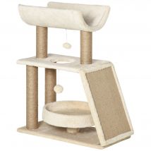 PawHut Arbre à chat griffoir chat arbre a chat grattoir boules plateformes variées Dim. 60L x 30l x 76H cm beige   Aosom France
