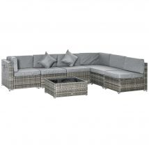 Outsunny Ensemble salon de jardin 7 pièces modulables table basse plateau verre trempé coussins déhoussables inclus gris