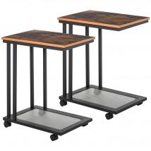 HOMCOM Lot de 2 tables d'appoint, Bout de canapé, Table de lit mobile roulante Vintage Style Industriel avec cadre en acier