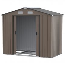 Outsunny Abri & Cabane de Jardin en Métal Acier 2.5 m² Abri de Jardin 213x130x185 cm, Porte Coulissante, Marron   Aosom France