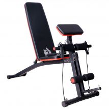 HOMCOM Banc de musculation pliable inclinable réglable 160L x 54l x 106H cm sangles élastiques + support haltères inclus acier noir rouge
