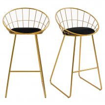 HOMCOM Lot de 2 Tabourets de Bar Chaises de Bar avec Repose-Pied Structure métal et Coussin Velours 52,5 x 47 x 97 cm Noir et doré