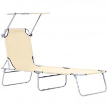 Outsunny Transat Bain de Soleil Pliable Chaise Longue Pliante Dossier Inclinable Multi-positions et Pare-Soleil réglable