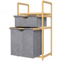 HOMCOM Panier à linge en bambou corbeille à linge sale avec 2 sacs en tissu coulissants et étagère à lattes, naturel
