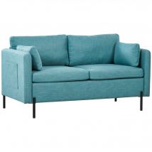 HOMCOM Canapé 2 places style contemporain 2 pochettes sur les accoudoirs pieds en acier revêtement tissu aspect lin bleu