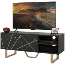HOMCOM Meuble TV banc TV meuble pour télévision jusqu'à 50 pouces avec placard, étagère réglable et passe-câbles , noir