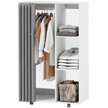 HOMCOM Armoire penderie vêtement dressing mobile 6 roulettes avec tringle à vêtements et étagères ouvertes, blanc