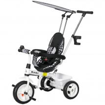 HOMCOM Tricycle Enfants Pare-Soleil Pliable Canne Amovible Benne Rangement 105 x 47 x 98 cm Acier Blanc et Noir