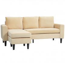 HOMCOM Canapé d'angle modulable avec pouf et 3 coussins, pieds en bois, tissu effet velours beige